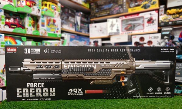 ﻿تفنگ اسباب بازی شارژی رگباری تیر فومی 6 موتوره به همراه چراغ و لیزر_اسباب بازی