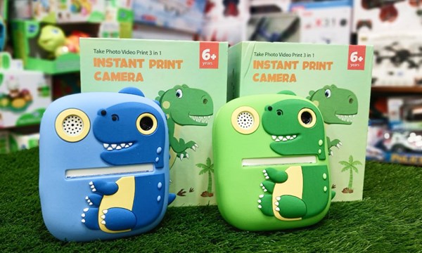 دوربین عکاسی و فیلمبرداری دیجیتال کودک با چاپ فوری حرارتی طرح دایناسور سبز_اسباب بازی