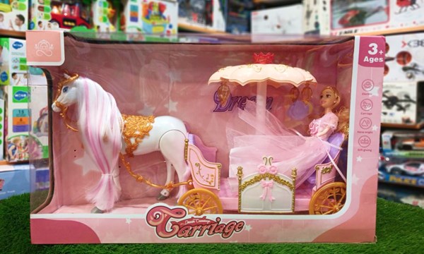 اسباب بازی کالسکه و اسب راهرو موزیکال باربی پرنسس صورتی_اسباب بازی