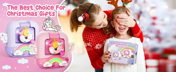 دوربین عکاسی و فیلمبرداری دیجیتال کودک با چاپ فوری حرارتی طرح یونیکورن بنفش مدل M9_اسباب بازی