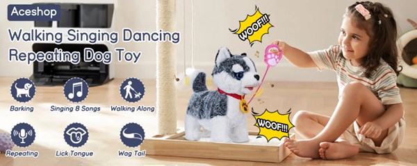 عروسک رباتیک هاپو پشمالو سخنگو و موزیکال با دسته ی کنترلی طوسی مدل Electric Singing Dog Toys 968_اسباب بازی