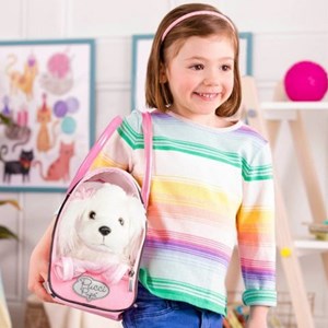 کیف دستی پوچی پاپز Pucci Pups به همراه هاپو پولیشی مدل Pucci Pups Pink and Black Spot Print Glam Bag with Maltese Stuffed Animal_اسباب بازی