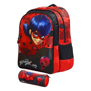 کوله پشتی 40 سانتی دختر کفشدوزکی به همراه جامدادی مدل Simba - Backpack - Miraculous Lady Bug Backpack and Pencil Case_کیف مدرسه