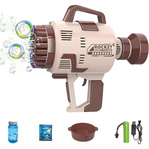 تفنگ اسباب بازی حباب ساز شارژی با 49 سوراخ به همراه محلول حباب‌دار مدل Rocket Bubble Gun_اسباب بازی