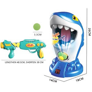تفنگ اسباب بازی تیر توپی به همراه کوسه گرسنه مدل Shark air shooting foam ball target toys kids popper guns_اسباب بازی