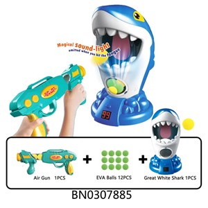تفنگ اسباب بازی تیر توپی به همراه کوسه گرسنه مدل Shark air shooting foam ball target toys kids popper guns_اسباب بازی