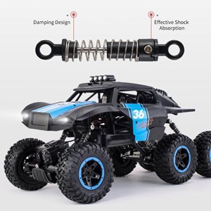 ماشین کنترلی شارژی آفرود سنگنورد شش چرخ آبی مقیاس 1:12 مدل JJRC Q101_اسباب بازی