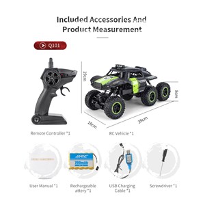  ماشین کنترلی شارژی آفرود سنگنورد شش چرخ آبی مقیاس 1:12 مدل JJRC Q101_اسباب بازی