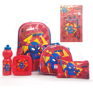 ست 12 در 1 کوله پشتی چرخدار 46 سانتی اسپایدرمن مدل Rainbow Max - Backpack - Trolly Bag - Promotion Items 12 in 1 - Spider Super Hero Web Power _کیف مدرسه