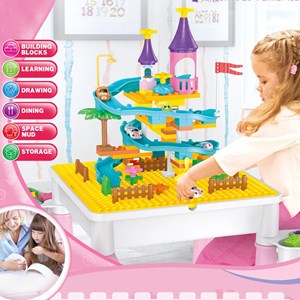 میز و صندلی لگو بازی همراه با 84 قطعه لگو ( میز چند کاره همراه با صندلی ) مدل Block Tables lxA907_اسباب بازی