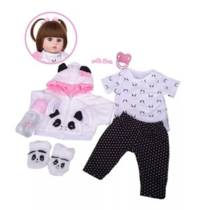 عروسک سیلیکونی دختر بچه همراه با عروسک پاندا و وسایل_اسباب بازی