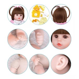 عروسک سیلیکونی دختر بچه همراه با عروسک پاندا و وسایل_اسباب بازی