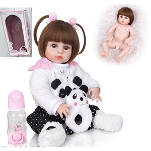 عروسک سیلیکونی دختر بچه همراه با عروسک پاندا و وسایل_اسباب بازی