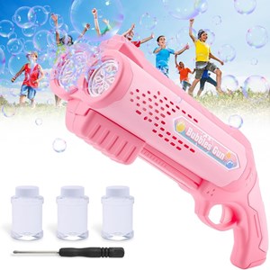 تفنگ اسباب بازی حباب ساز دولول مخزن دار صورتی Electric Bubble Maker Toy with LED Lights_اسباب بازی