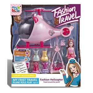 اسباب بازی ست باربی همراه با هلیکوپتر و چند دست لباس مدل Fashion travel_اسباب بازی