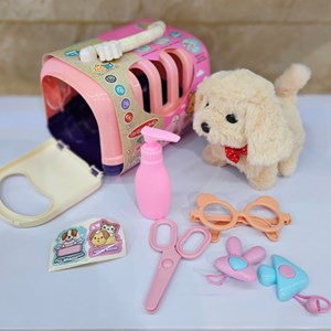 اسباب بازی سگ خانگی به همراه قفس و وسایل آرایشی مجموعه 7 عددی_اسباب بازی