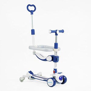 اسکوتر 3 حالته صندلی دار تاشو کودک با چرخ های چراغدار و موزیکال (رنگ سورمه ای)_اسباب بازی