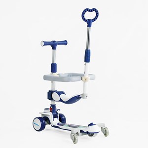 اسکوتر 3 حالته صندلی دار تاشو کودک با چرخ های چراغدار و موزیکال (رنگ سورمه ای)_اسباب بازی