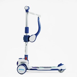 اسکوتر 3 حالته صندلی دار تاشو کودک با چرخ های چراغدار و موزیکال (رنگ سورمه ای)_اسباب بازی