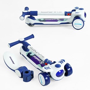 اسکوتر 3 حالته صندلی دار تاشو کودک با چرخ های چراغدار و موزیکال (رنگ سورمه ای)_اسباب بازی