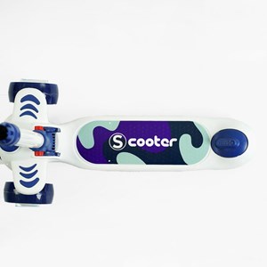 اسکوتر 3 حالته صندلی دار تاشو کودک با چرخ های چراغدار و موزیکال (رنگ سورمه ای)_اسباب بازی