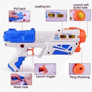 تفنگ اسباب بازی آب پاش دو کاره به همراه توپ اسفنجی و بولینگ_اسباب بازی