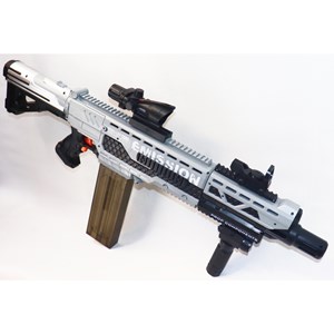 تفنگ اسباب بازی شارژی رگباری تیر فومی 6 موتوره به همراه چراغ و لیزر_اسباب بازی