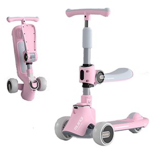 اسکوتر دو حالته صندلی دار تاشو کودک با چرخ های چراغدار و موزیکال_اسباب بازی