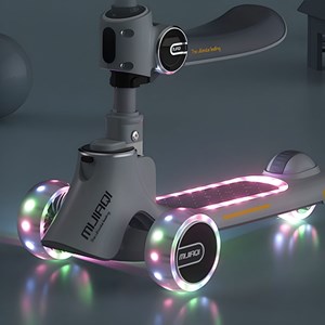 اسکوتر دو حالته صندلی دار تاشو کودک با چرخ های چراغدار و موزیکال_اسباب بازی