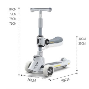 اسکوتر دو حالته صندلی دار تاشو کودک با چرخ های چراغدار و موزیکال_اسباب بازی