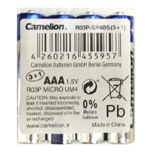 باتری نیم قلمی کملیون بسته 4 عددی AAA Camelion