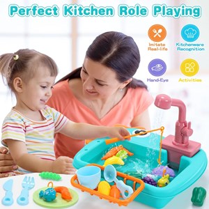 اسباب بازی سینک ظرفشویی و قلاب ماهیگیری رنگ سبز_اسباب بازی