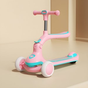 اسکوتر فلزی 3 کاره صندلی دار تاشو با چرخ های چراغدار و موزیکال_اسباب بازی