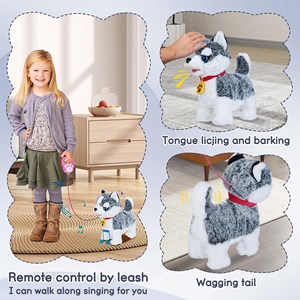 عروسک رباتیک هاپو پشمالو سخنگو و موزیکال با دسته ی کنترلی طوسی مدل Electric Singing Dog Toys 968_اسباب بازی