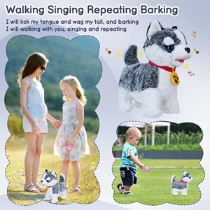 عروسک رباتیک هاپو پشمالو سخنگو و موزیکال با دسته ی کنترلی طوسی مدل Electric Singing Dog Toys 968_اسباب بازی