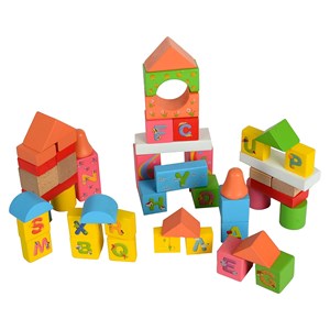 بلوک چوبی خانه سازی بریکس جعبه ای 50 قطعه English Alphabet Blocks_اسباب بازی