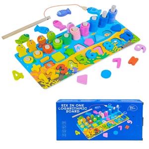 تخته آموزشی مونته سوری لگاریتمی چوبی به همراه ماهیگیری مدل 6 در 1_اسباب بازی
