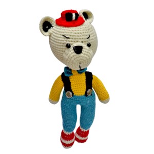 عروسک دست ساز بافتنی مدل خرس شلوار آبی_اسباب بازی