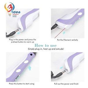 قلم طراحی سه بعدی با نمایشگر LCD و 3 عدد فیلامنت PLA رنگ بنفش_اسباب بازی