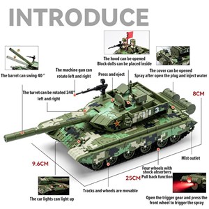 تانک فلزی موزیکال، چراغدار و دودزا مقیاس 1:36 رنگ سبز_اسباب بازی