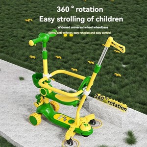 اسکوتر 3 کاره صندلی دار تاشو با 5 چرخ چراغدار و موزیکال رنگ سبز_اسباب بازی