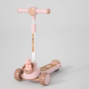 اسکوتر 3 کاره صندلی دار تاشو با 5 چرخ چراغدار و موزیکال رنگ صورتی_اسباب بازی