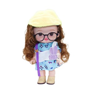عروسک دختر عینکی موزیکال 27 سانتی گوشتی با کلاه زرد کد 12_اسباب بازی