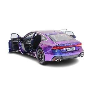 ماشین فلزی آئودی موزیکال با چراغ، کمک‌ فنر و درب‌ های بازشو رنگ بنفش_اسباب بازی