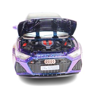 ماشین فلزی آئودی موزیکال با چراغ، کمک‌ فنر و درب‌ های بازشو رنگ بنفش_اسباب بازی