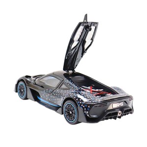 ماشین فلزی بنز موزیکال با چراغ، کمک‌ فنر و درب‌ های بازشو رنگ مشکی_اسباب بازی