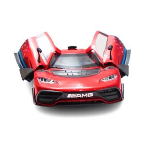 ماشین فلزی بنز موزیکال با چراغ، کمک‌ فنر و درب‌ های بازشو رنگ قرمز_اسباب بازی