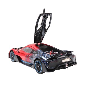 ماشین فلزی بنز موزیکال با چراغ، کمک‌ فنر و درب‌ های بازشو رنگ قرمز_اسباب بازی