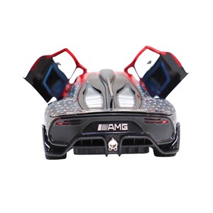 ماشین فلزی بنز موزیکال با چراغ، کمک‌ فنر و درب‌ های بازشو رنگ قرمز_اسباب بازی