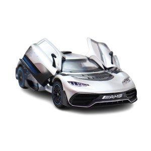 ماشین فلزی بنز موزیکال با چراغ، کمک‌ فنر و درب‌ های بازشو رنگ نقره ای_اسباب بازی